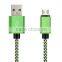 High quality colorful alloy fabric usb data charging cable for smartphone cable