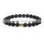 KJL-ST0021 black matte 8mm Stone Beads 24k real gold plated lion skull hand pendant Bracelet &Bangles