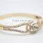 High Polished Gold Finish Adjustable Cuff Bracelet Crystal Bowknot White Rhinestone Bangle Bracelet For 2016New Intrend style