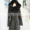Luxury Design Black Raccoon Fur Coat With Big Hood