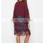 2016 latest design Sexy trim Patchwork kimono cardigan with fringes