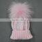Myfur Elegant White Raccoon Fur Pom Poms Attached Wool Knitting Beanie Hat Wholesale