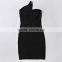 New Designer One Piece Sexy Flash Stripes Black One-shoulder Party Dress