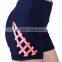 Women's Mesh Panel Criss Cross Strappy Active Fitness Exercise Shorts