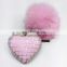 Genuine rabbit fur ball handmade fur bobble pendant with heart boutique