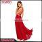 Latest Red Slip Halter Maxi Dress Designs Casual Lace Belt Back Women Long Dress Chiffon New Style