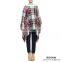 Women Bateau neckline Long cape sleeves Plaid Jacquard Fringe Poncho