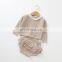 Baby Clothing Set Two Girls Suit Knit 0-2 Year Old Cotton Baby Long Sleeve Blouse + Lotus Leaf Shorts