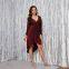 Deep V Neck Dress Long Sleeve Christmas Tuxedo Dress