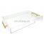 High Quality Home Furniture Acrylic Storage Tray With Golden Handles Square Acrylic Serving Tray