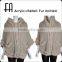 Factory direct wholesale price acrylic poncho with rabbit fur knit