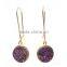 2015 trendy plated Quartz earring, druzy pendant earring, disc earrings