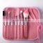 7pcs Hot sales red fur cute makeup brush set with pink fashion bag