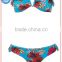 Flower printed V nack bandeau frill bikini strapless swimwear