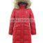 women puffer quilted knee length duck down jacket with fur hood