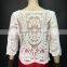 2016 White Beige Sheer Floral Lace Blouse for Middle Aged Women Ladies Crochet Top