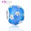 D163 blue enamel silver charm beads,white star with crystal for decoration