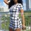 Women Sexy Checks Bodycon Short Sleeves Summer Evening Clubwear Mini Party Dress