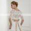 EBX-65 Subtle short sleeve lace cover long train Gold beading belt satin wedding dress