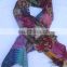 Indian Handmade Stitch Kantha Reversible Vintage Patchwork Silk Stole Women Kantha Silk Sari Scarf Shawl Dupatta Neck Wrap
