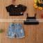 3 Pcs Baby Girls Clothes Sets Short Sleeveless Vest Tops+ Denim Short Summer Clothing Set