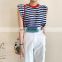 TWOTWINSTYLE Elegant Striped Women Vest O Neck Sleeveless Loose Hit Color Knitting Casual