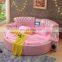 Pink Princess big size girl bedroom sets modern furniture leather massage round bed frame