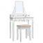 2 Large Sliding Drawers, Removable Makeup Organizer for Brushes Nail Polishes, Dressing Table with Mirror and Stool White