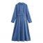 2025 New Wholesale Fashionable Elegant Women's Corduroy Long-Sleeve Dress With Belted Collar