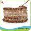 Various Genuine Natural Stone On Brown Leather Summer Wrap Bead Bracelet