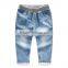 OEM little girls denim jeans children elastic waist band light blue wash jeans for kids