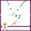 Hot Sell Stainless Steel Religious 8MM Turquoise Rosary Beads Necklace With Virgin Mary & Jesus Crist Crucifix Cross Pendant