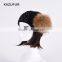 Girls cotton knitted head band with beads raccoon fur ball heaad band KZ160089