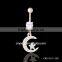 Moon and Star Gem Paved Dangle 316L piercing Belly Button Surgical Steel Jewelry