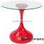 Side Table Clear Glass Top Glossy Orange Tulip Cast Iron Metal Dining Table Base