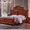 Luxury Genuine leather upholstered high Headboard Double bed Rubber wooden furniture