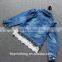 2016 children clothing manufacturers china kids denim jacket with white lace lower hem for baby girl
