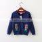 Wholesale navy blue color v neck cotton babies knitting sweater designs