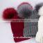 High Quality Cashmere Knitted Hat With Double Fur Poms KR-H010