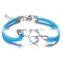 2PCs Silver Skull Music Note Faux Suede Leather Cord Charm Bracelets