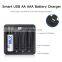 Portable 4 Slots 1.2V Recharge AA AAA batteries charger with LED indicator display for nimh rechargeable aa and aaa batteries