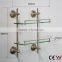 Bathroom brass double layer glass shelves