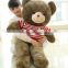 birthday valentine festival gift grey and brown big size plush teddy bear toy doll with red love stripe cloth