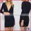 2015 fashion long sleeves plunging neckline women short jumpsuits
