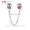 European Style Safety Chain Vintage Charm With Heart Read CZ Stones OEM Custom S925 Logo Safety Chain Jewelry A012