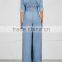 Wholasale Women Apparel Casual Waist Tie Blue Wide-leg Chambray Jumpsuit(DQE0125J)