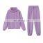 Women Causal Plain Loose 2 Pieces Drawstring Jogger Sweatpants Crop Thick Fleece Hoodie Two Piece Set