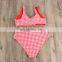 Women's Bikinis with Breast Pads Gathered Checked Printed Swimsuits