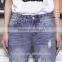 ladies ripped denim flare cropped jeans pants