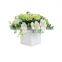 Decorative mid century modern Artificial Ivory Rose Floral Arrangement in Square White Ceramic Vase